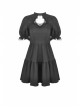 Gothic Lace Design Angel Wing Decoration Puff Short Sleeves Doll Mini Black Dress