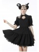 Gothic Lace Design Angel Wing Decoration Puff Short Sleeves Doll Mini Black Dress