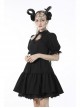 Gothic Lace Design Angel Wing Decoration Puff Short Sleeves Doll Mini Black Dress