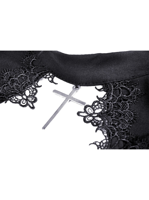 Gothic Lace Design Angel Wing Decoration Puff Short Sleeves Doll Mini Black Dress