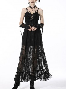 Tie Rope Design On Chest Sexy Lace Sling Gothic Black Dress