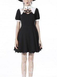 Black Gothic Witch Star Chest Lace Decoration Symmetry Collar Dress