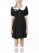 Black Gothic Lolita Button Decoration Lace-Trim Rabbit Ear Dress