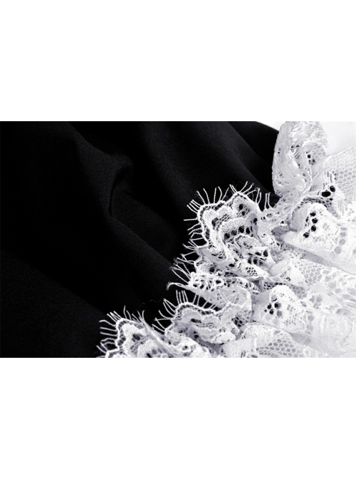Black Gothic Lolita Button Decoration Lace-Trim Rabbit Ear Dress