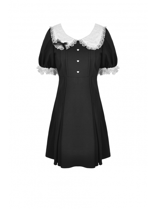 Black Gothic Lolita Button Decoration Lace-Trim Rabbit Ear Dress