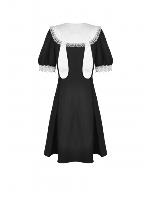 Black Gothic Lolita Button Decoration Lace-Trim Rabbit Ear Dress