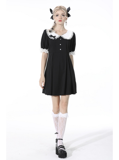 Black Gothic Lolita Button Decoration Lace-Trim Rabbit Ear Dress