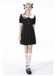 Black Gothic Lolita Button Decoration Lace-Trim Rabbit Ear Dress