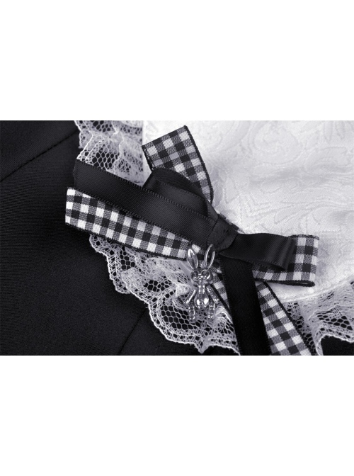 Black Gothic Lolita Button Decoration Lace-Trim Rabbit Ear Dress