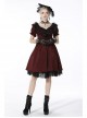 Victoria Black Red Tie Waist Lace Decoration Ruffle Trim Low V Neck Dress