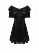 Gothic Lace Design Pearl Decoration Sexy Ruffle Off Shoulder Black Velvet Dress