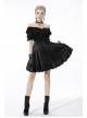 Gothic Lace Design Pearl Decoration Sexy Ruffle Off Shoulder Black Velvet Dress