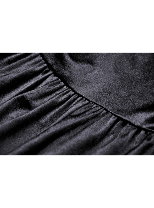 Gothic Lady Off Shoulder Pleated Lace Design Velvet Black Party Dress