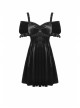 Gothic Lady Off Shoulder Pleated Lace Design Velvet Black Party Dress