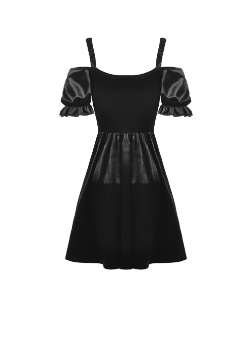 Gothic Lady Off Shoulder Pleated Lace Design Velvet Black Party Dress