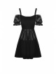 Gothic Lady Off Shoulder Pleated Lace Design Velvet Black Party Dress