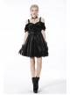 Gothic Lady Off Shoulder Pleated Lace Design Velvet Black Party Dress