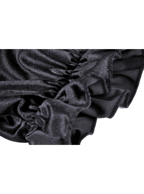 Gothic Lady Off Shoulder Pleated Lace Design Velvet Black Party Dress