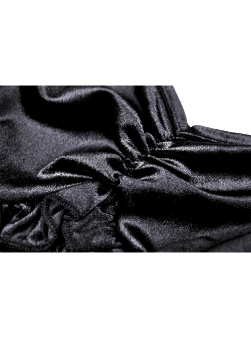Gothic Lady Off Shoulder Pleated Lace Design Velvet Black Party Dress
