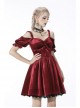 Gothic Lady Off Shoulder Pleated Lace Design Velvet Red Party Dress