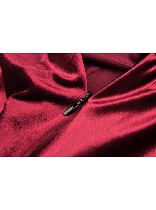 Gothic Lady Off Shoulder Pleated Lace Design Velvet Red Party Dress