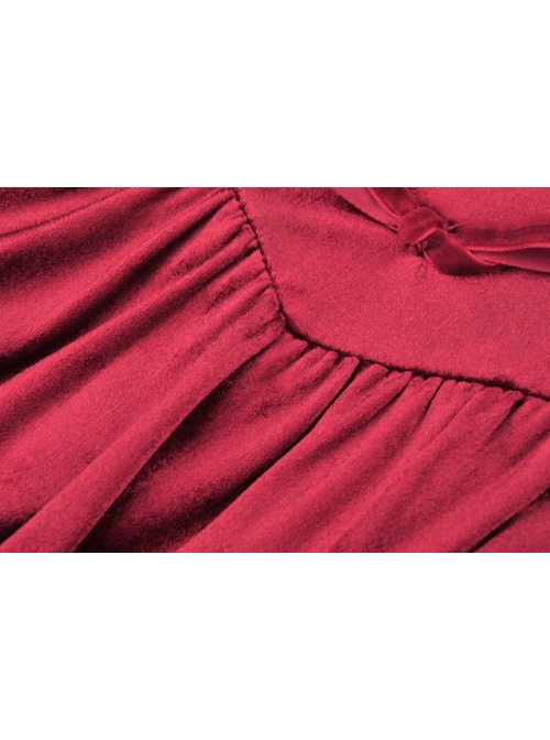 Gothic Lady Off Shoulder Pleated Lace Design Velvet Red Party Dress