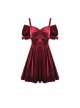 Gothic Lady Off Shoulder Pleated Lace Design Velvet Red Party Dress