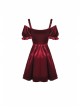 Gothic Lady Off Shoulder Pleated Lace Design Velvet Red Party Dress
