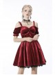 Gothic Lady Off Shoulder Pleated Lace Design Velvet Red Party Dress