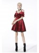 Gothic Lady Off Shoulder Pleated Lace Design Velvet Red Party Dress