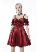 Gothic Lady Off Shoulder Pleated Lace Design Velvet Red Party Dress