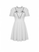 Gothic Pleated Lace Design  Princess White Puff Sleeves Dress