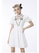 Gothic Pleated Lace Design  Princess White Puff Sleeves Dress