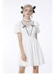 Gothic Pleated Lace Design  Princess White Puff Sleeves Dress