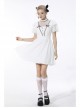 Gothic Pleated Lace Design  Princess White Puff Sleeves Dress
