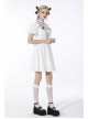 Gothic Pleated Lace Design  Princess White Puff Sleeves Dress