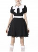 Black Lolita White Lace Big Bow Collar Short Sleeve Dress