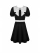 Black Lolita White Lace Big Bow Collar Short Sleeve Dress