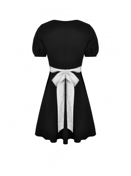 Black Lolita White Lace Big Bow Collar Short Sleeve Dress