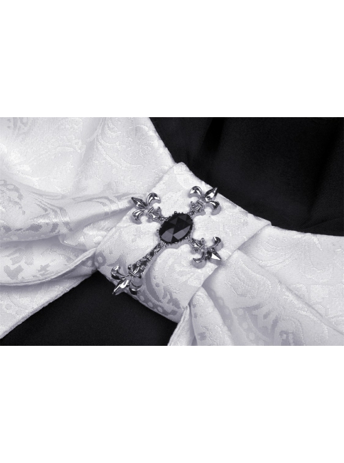 Black Lolita White Lace Big Bow Collar Short Sleeve Dress