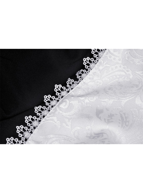 Black Lolita White Lace Big Bow Collar Short Sleeve Dress