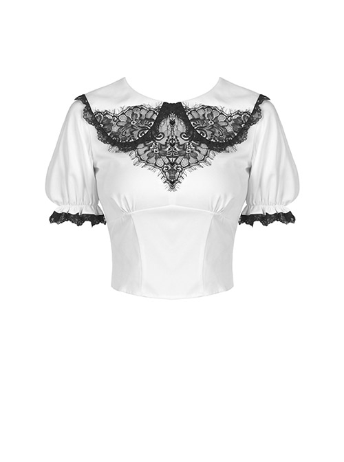 Gothic The heart Drip Lace Decoration Large Lapel Bandage Black  Blouse