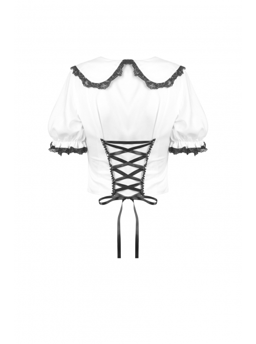 Gothic The heart Drip Lace Decoration Large Lapel Bandage Black  Blouse