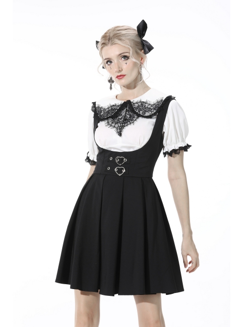 Gothic The heart Drip Lace Decoration Large Lapel Bandage Black  Blouse