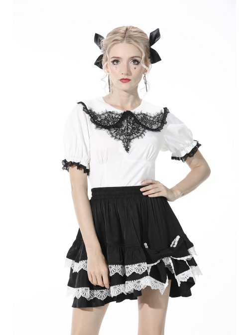 Gothic The heart Drip Lace Decoration Large Lapel Bandage Black  Blouse