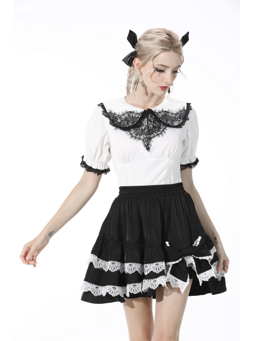 Gothic The heart Drip Lace Decoration Large Lapel Bandage Black  Blouse