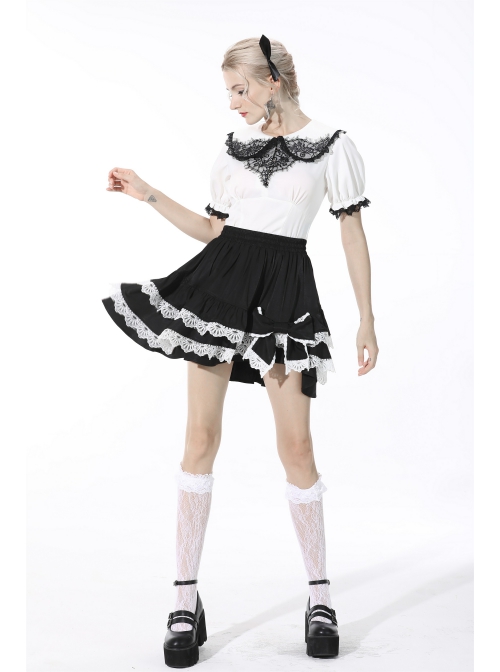 Gothic The heart Drip Lace Decoration Large Lapel Bandage Black  Blouse