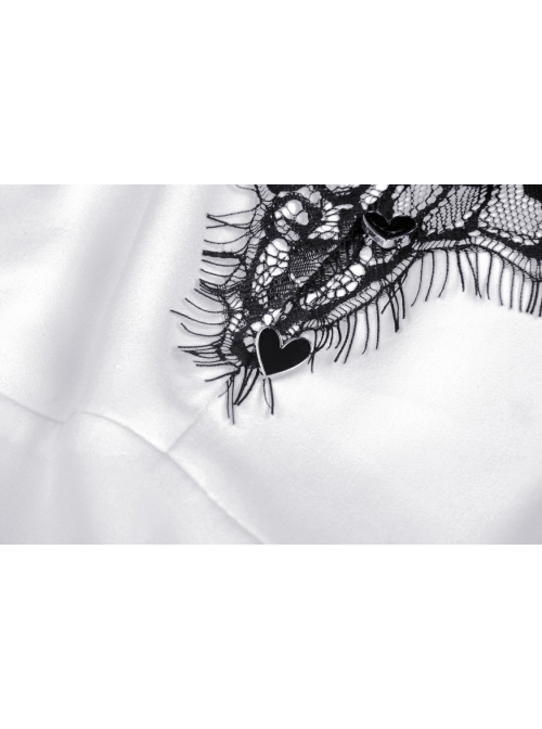 Gothic The heart Drip Lace Decoration Large Lapel Bandage Black  Blouse