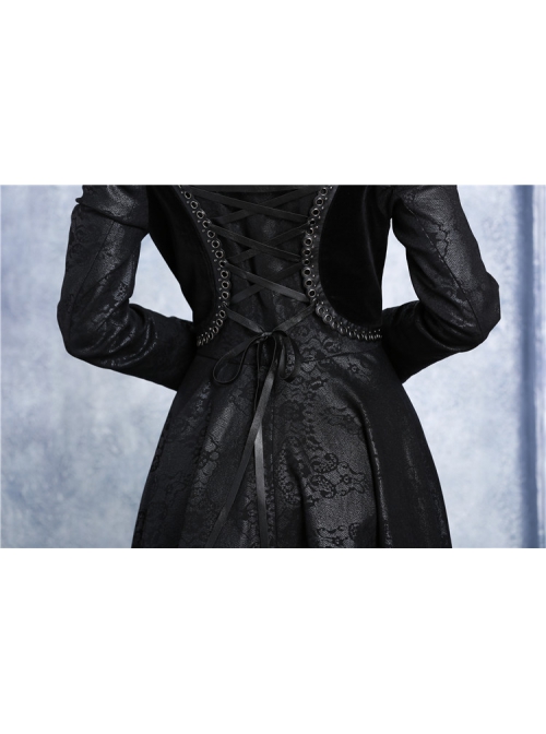 Black Gothic Pattern Printing Decoration Buckle Strap Design Jacket Of Sides Long Middle Short
