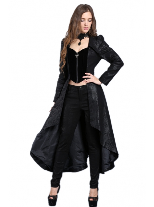 Black Gothic Pattern Printing Decoration Buckle Strap Design Jacket Of Sides Long Middle Short